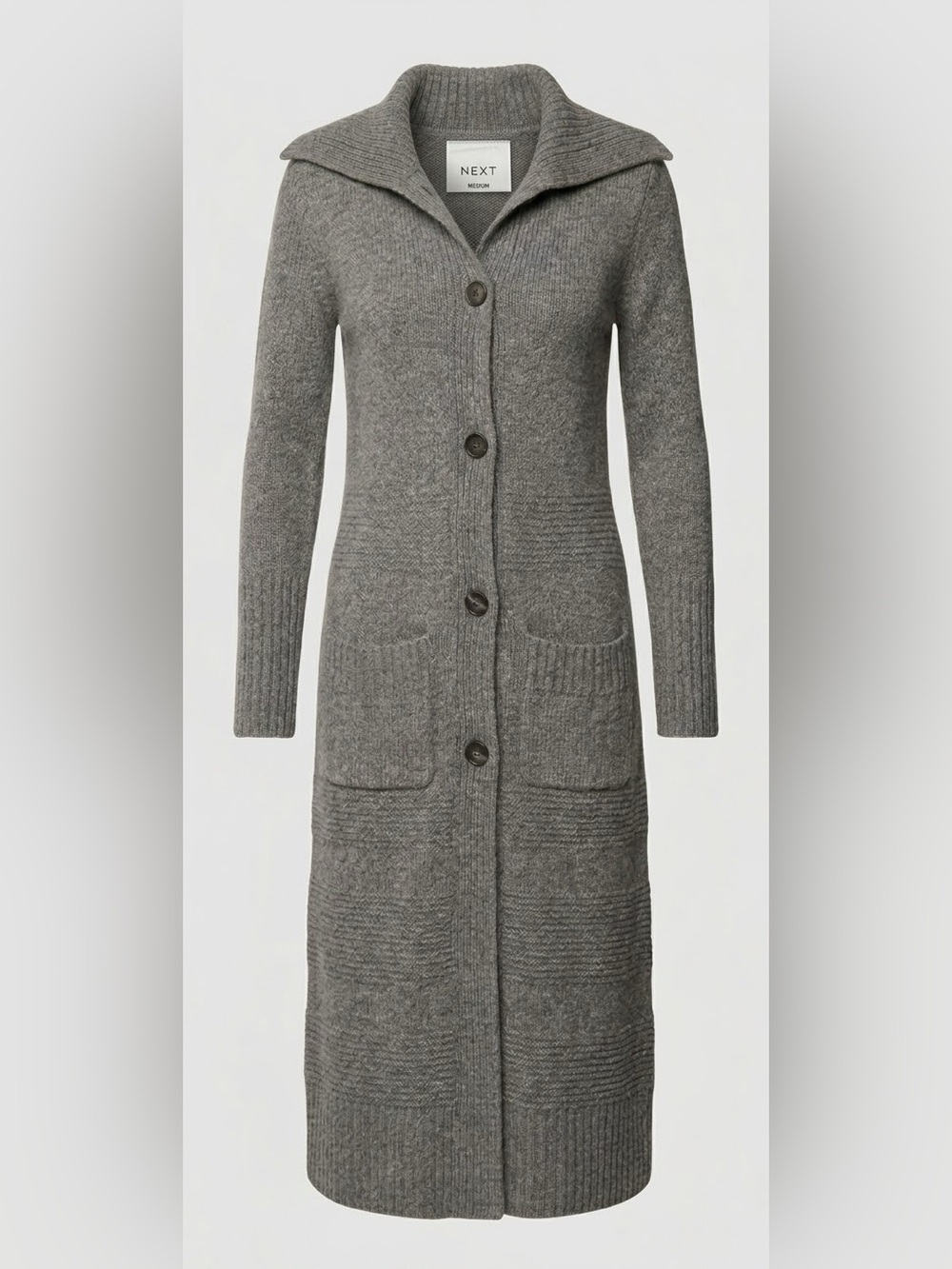 NEXT 100% Lambswool Longline Knit Cardigan Sweater Gray M